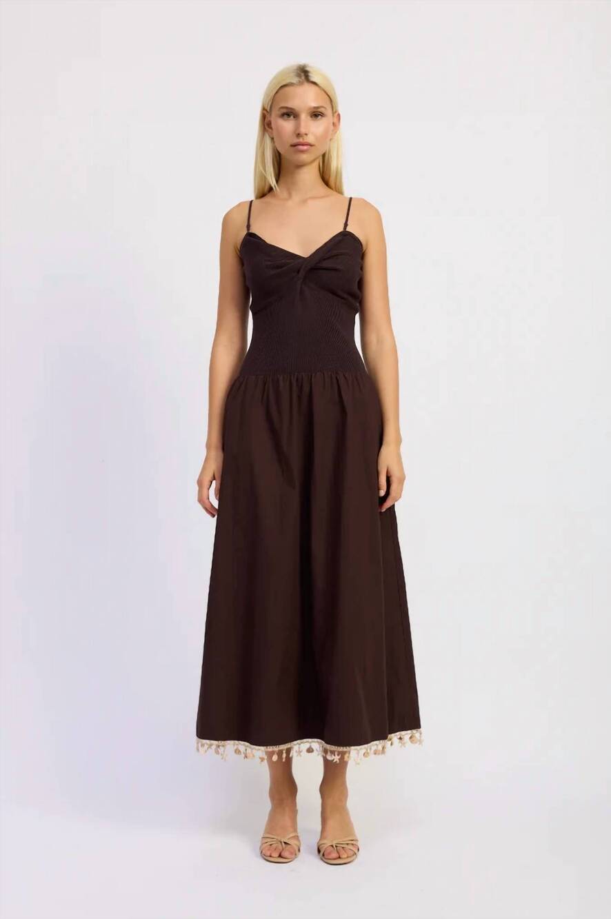 NEW EN SAISON stella mixed media maxi dress in brown - Picture 3 of 5